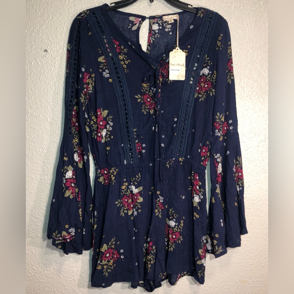 Hem & Thread Romper Small Boho Hippie Floral Rayon Shotalls Anthro New With Tags
